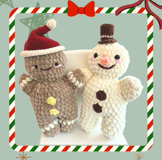 Free Crochet Pattern by Junie - Chunky Gingerbread Man & Snowman