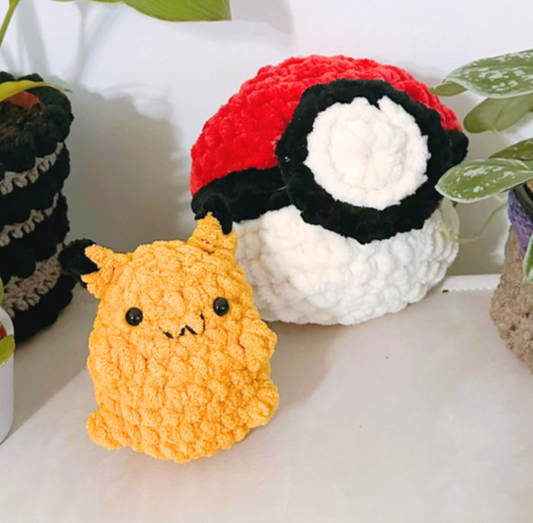 Free Crochet Pattern by Junie - Pikachu Pokemon-Inspired Chunky Pokeball