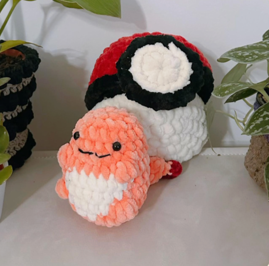 Free Crochet Pattern by Junie - Charmander Pokemon-Inspired Chunky Pokeball